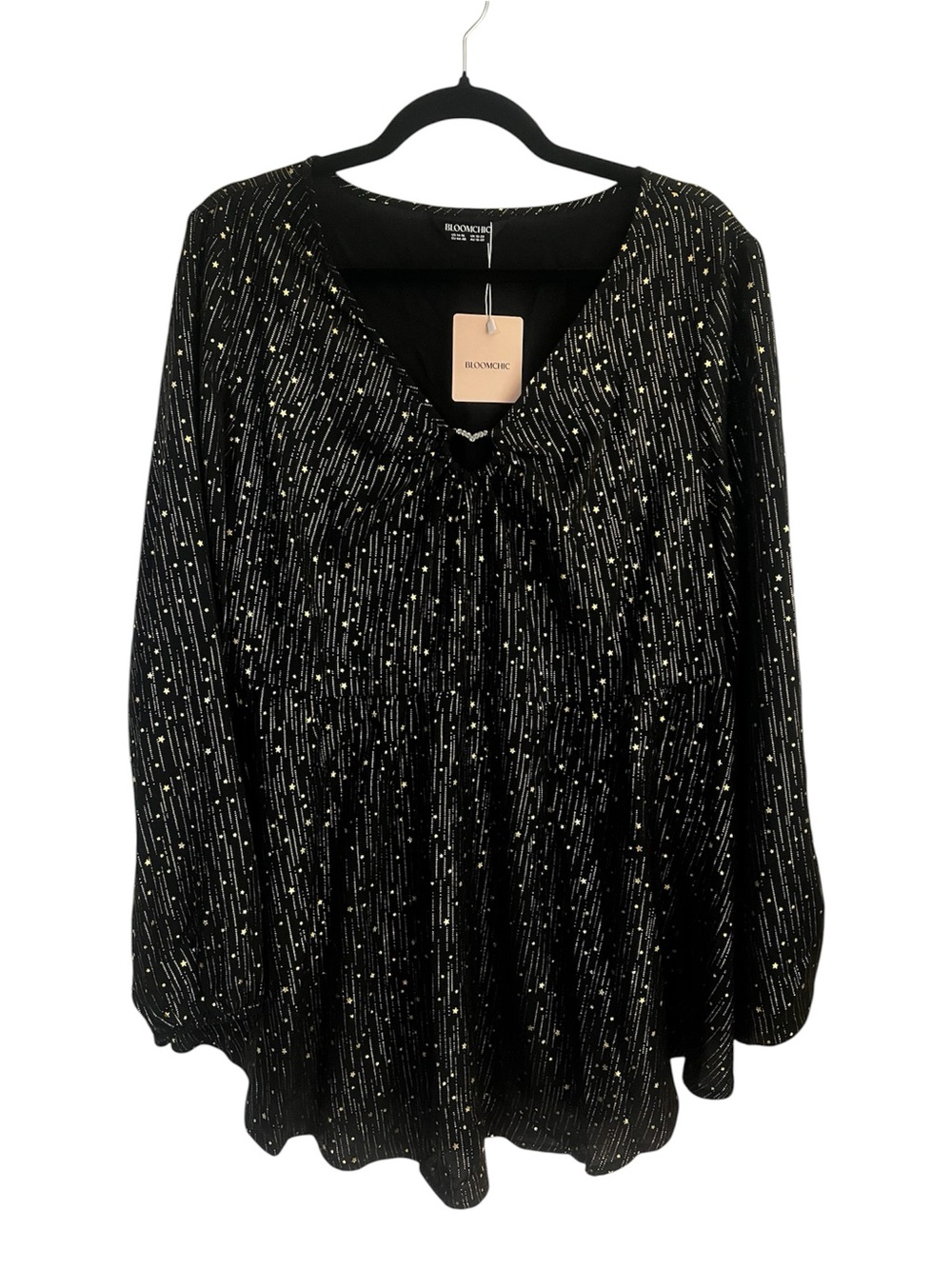 BloomChic Black Blouse with Gold Metallic Dots